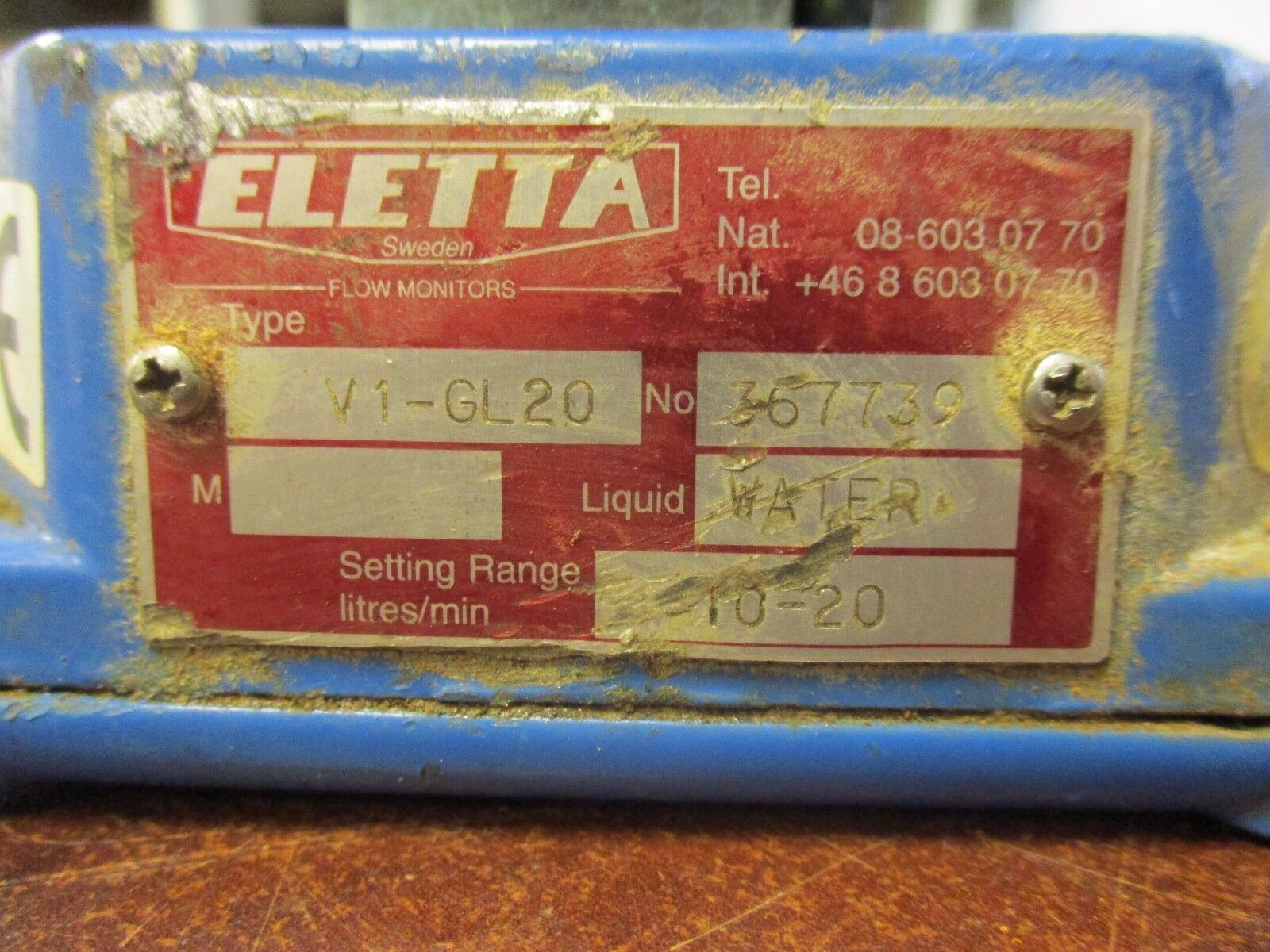 Eletta Liquid Flow Meter V1-GL20 10-20 LPM Water Used