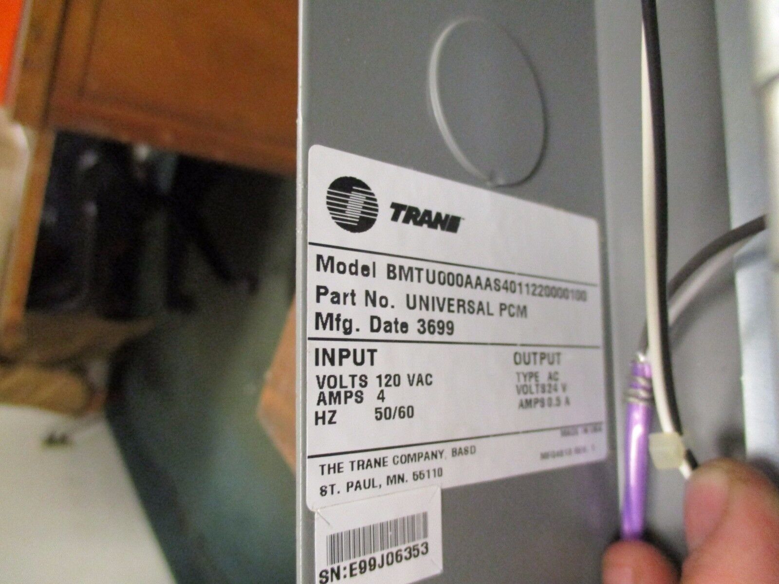 Trane Universal PCM BMTU000AAAS4011220000100 Input: 120VAC 4A Output: 24VAC 0.5A