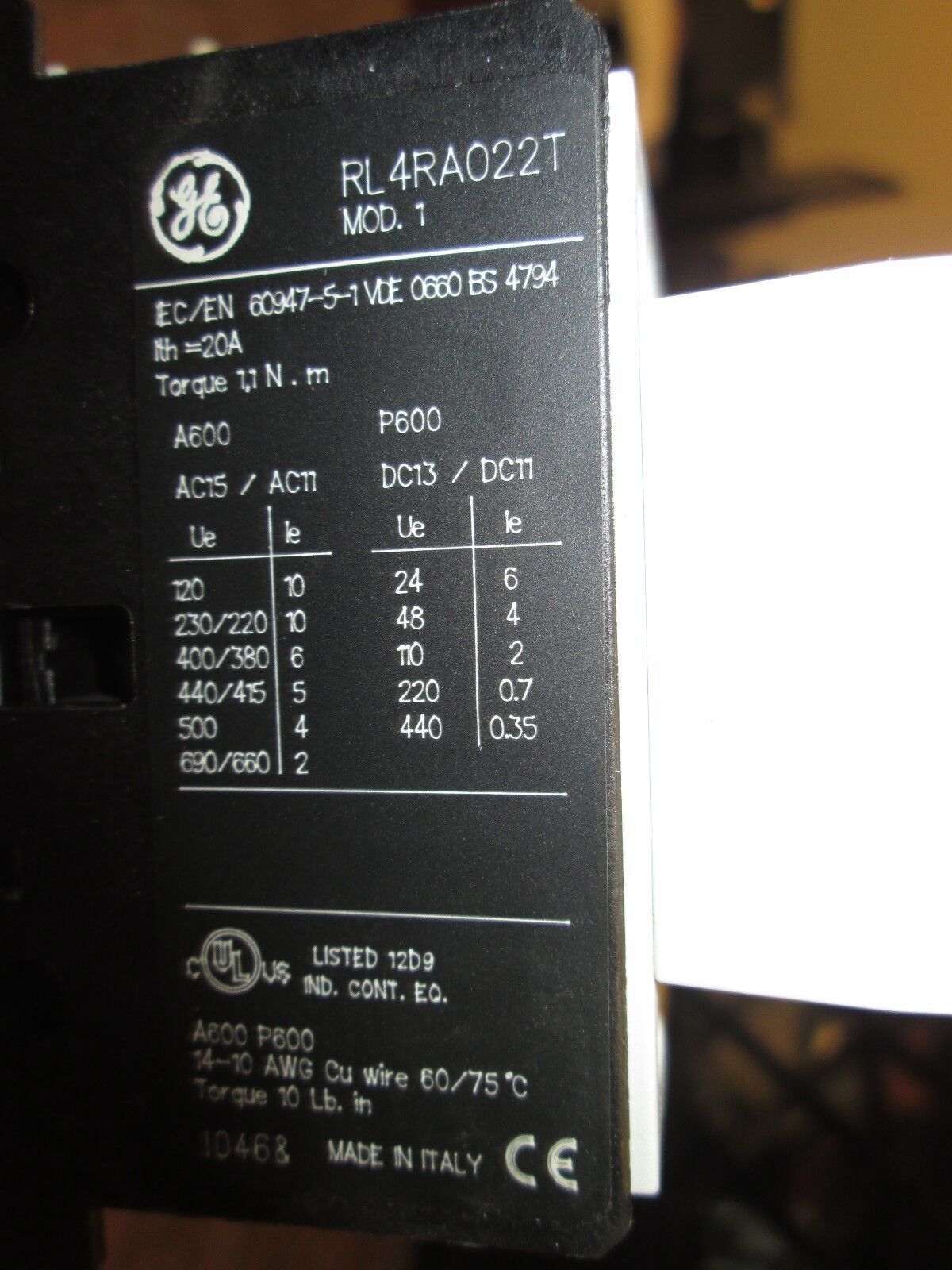 GE Contactor RL4RA022T BTLF60D BSLR2K 120V Coil Used