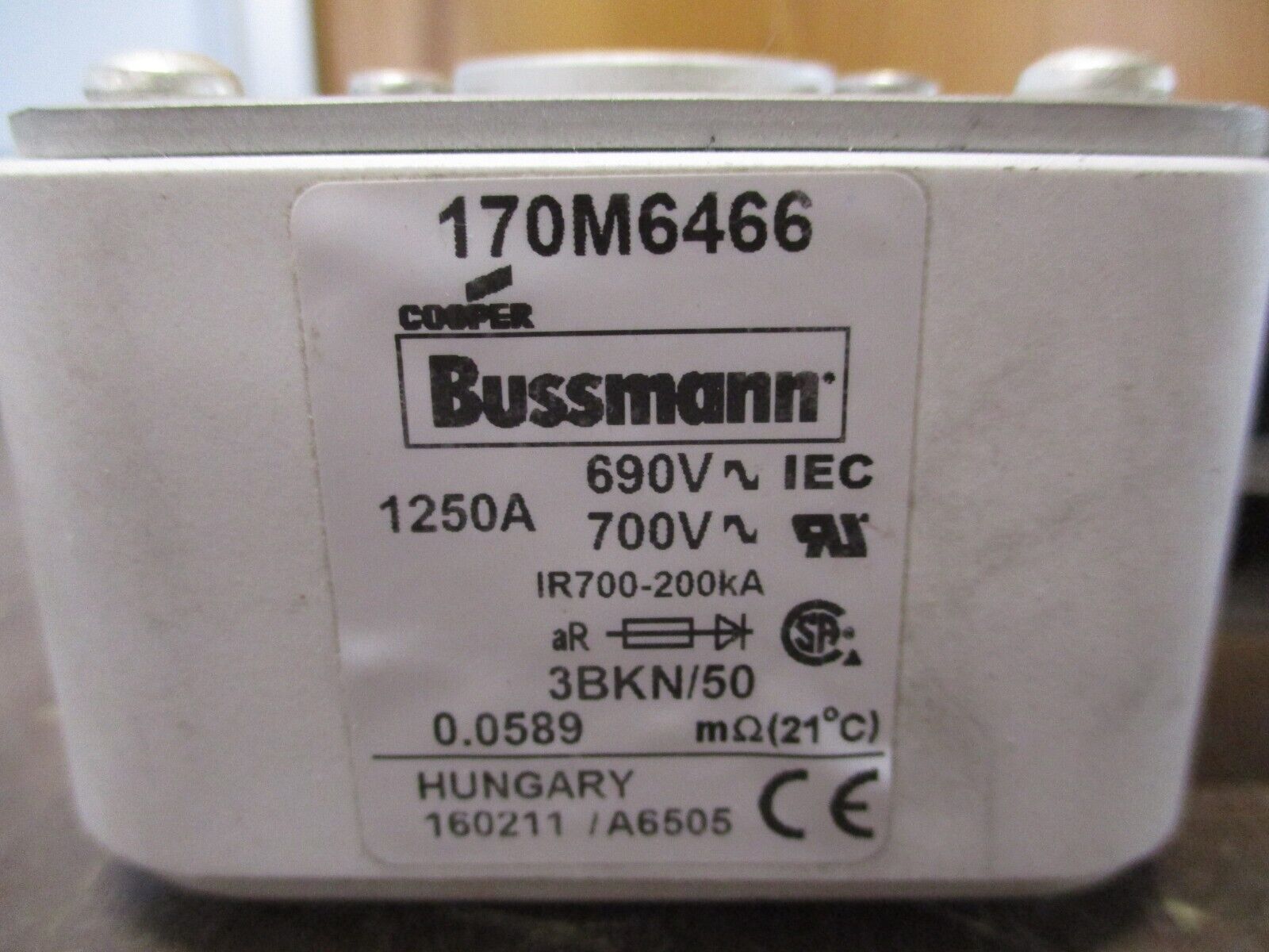 Cooper Bussmann Fuse 170M6466 1250A 690/700V Used