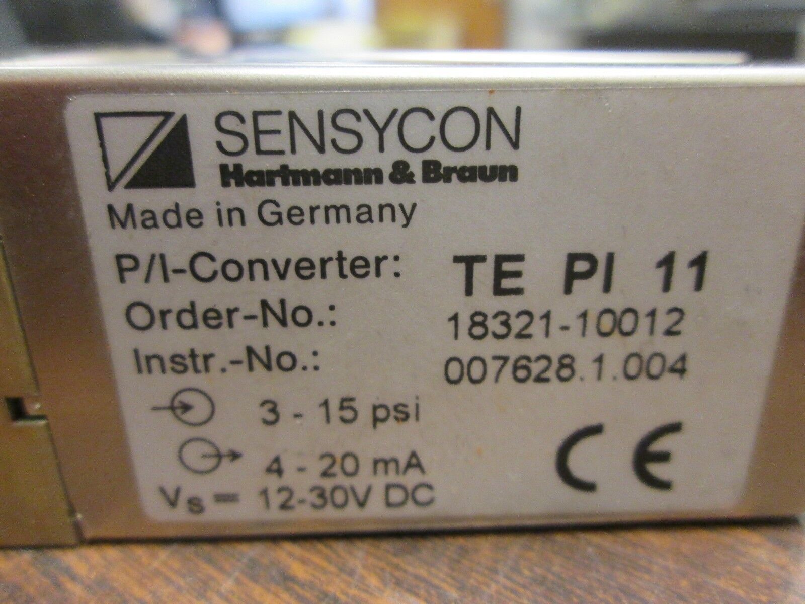 Sensycon P/I Converter TE PI 11 3-15PSI 4-20mA 12-30VDC Used