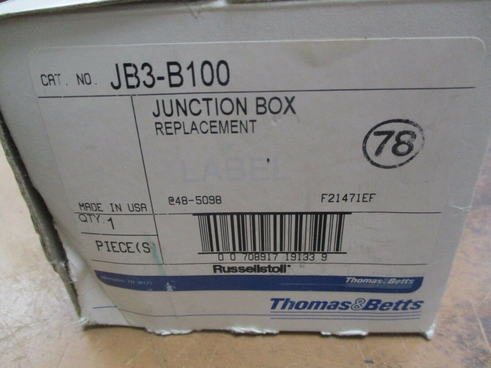 Russellstoll Junction Box JB3-B100 New Surplus