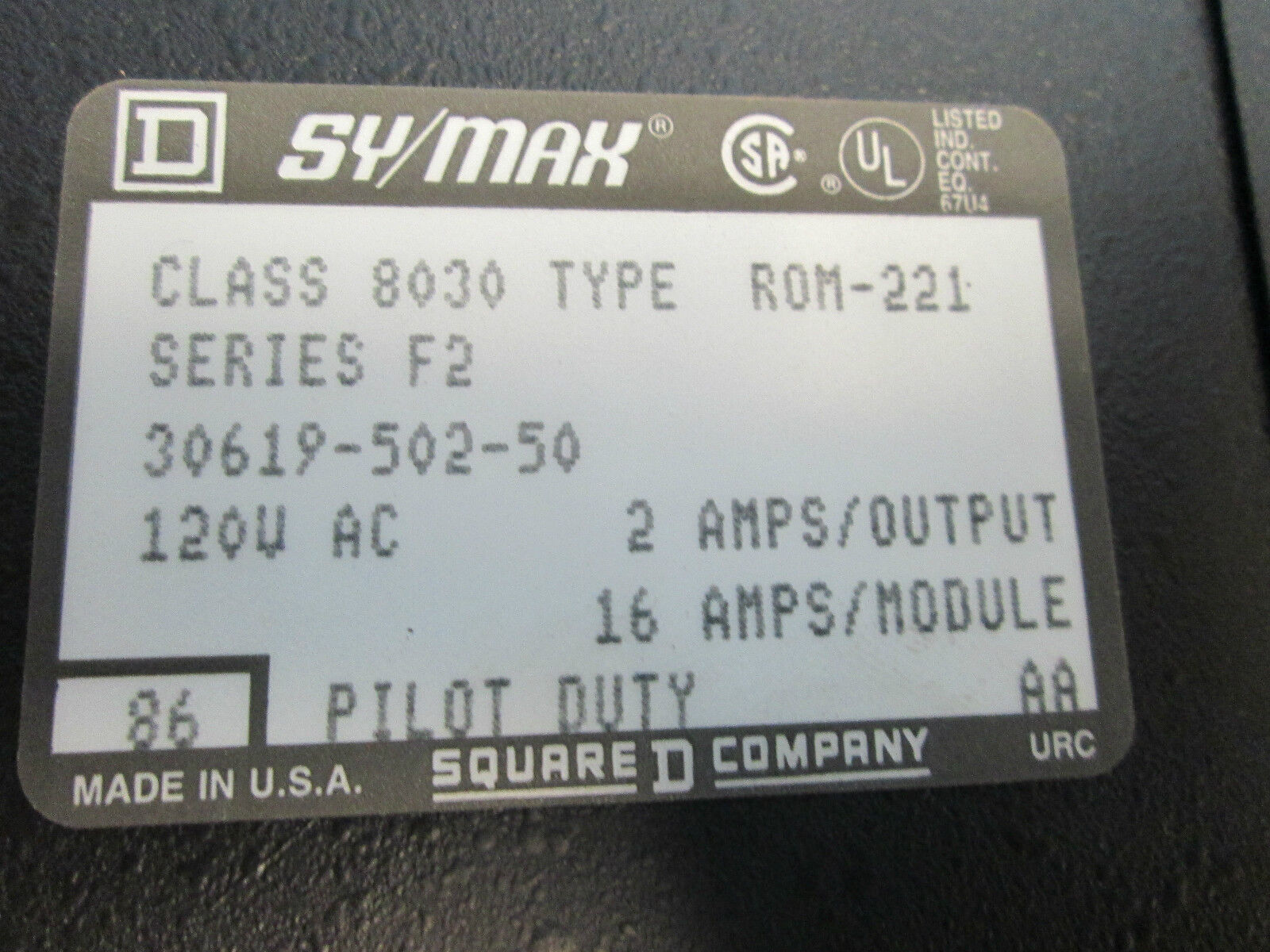 SQUARE D SY/MAX ROM-221 MODULE, CLASS 8030, SERIES F2, 120 VAC, 30619-502-50