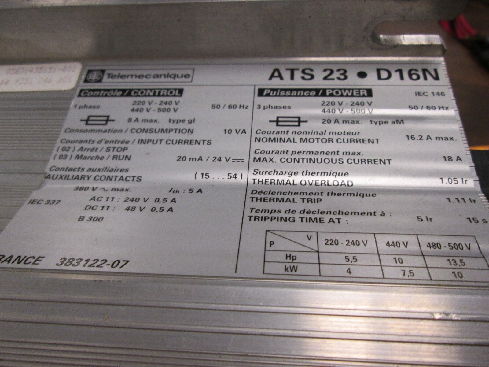 Telemecanique Altistart 3 Soft Start ATS23D16N 5/10HP Used
