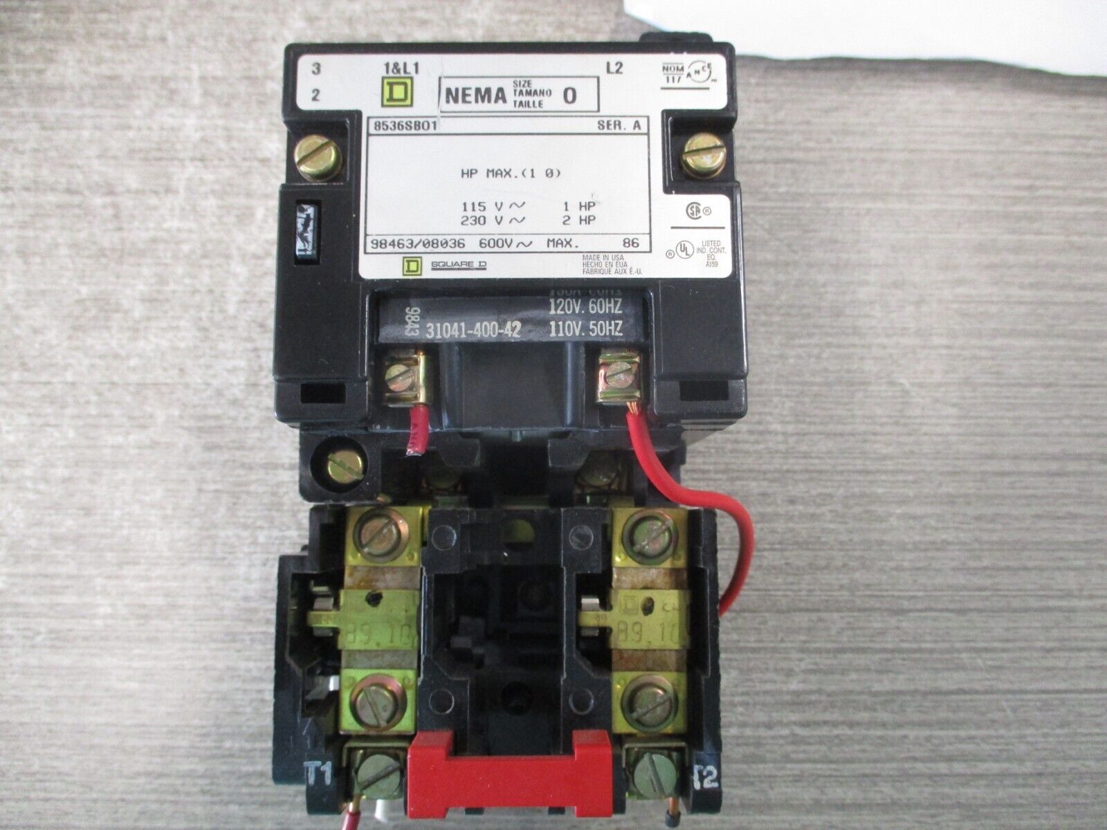 Square D Size 0 Starter 8536SBO1 Ser.A 120V Coil Used