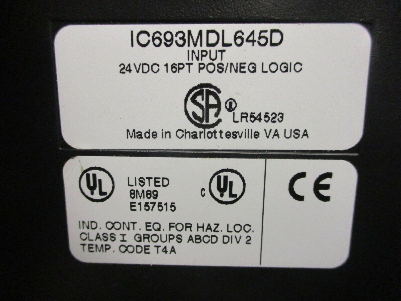GE Fanuc Input Module IC693MDL645D 24VDC 16PT POS/NEG Logic *No Terminal Block*