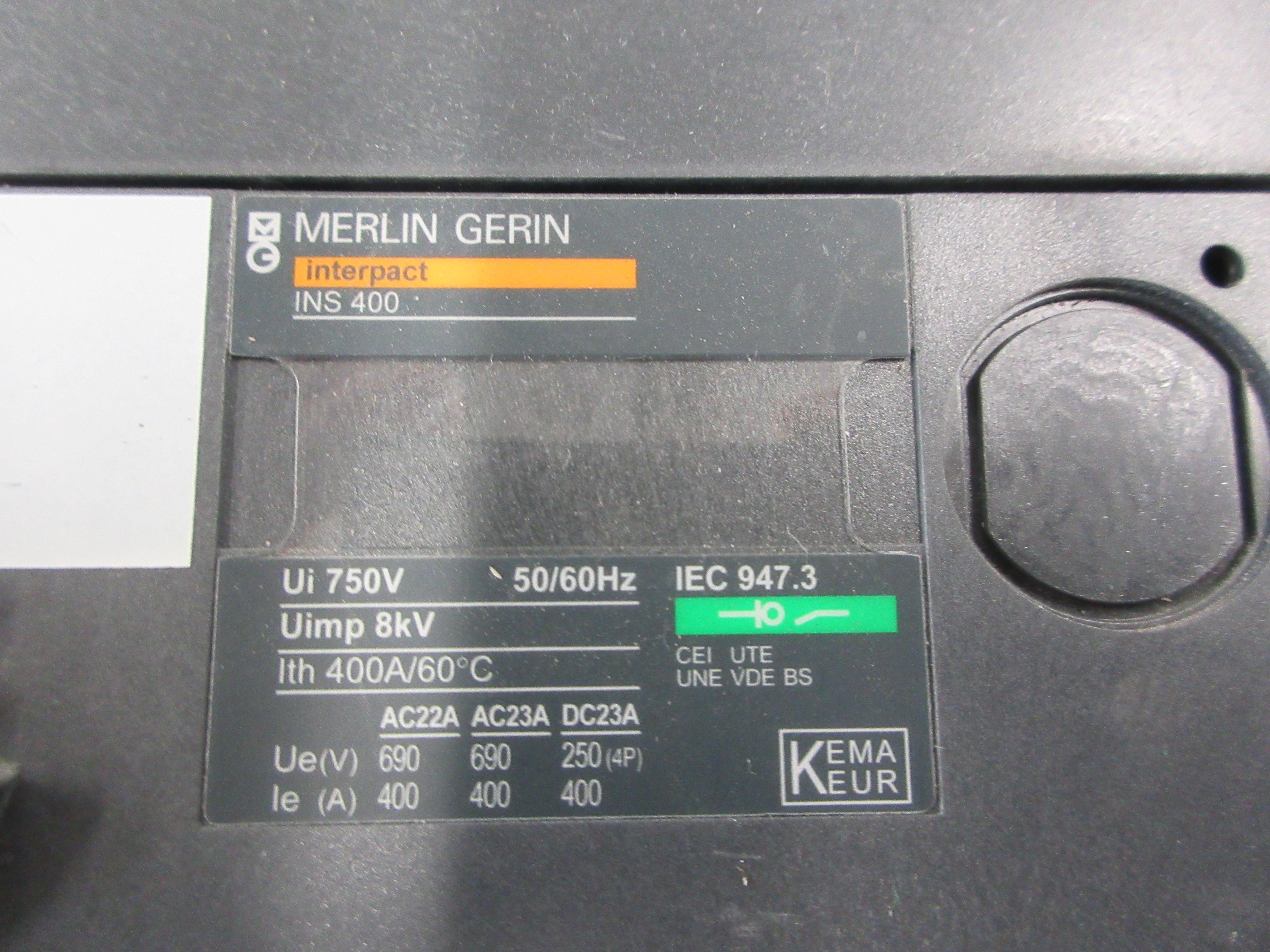 Merlin Gerin Interpact Disconnect Switch INS 400 400A 750V 50/60Hz *No Handle*