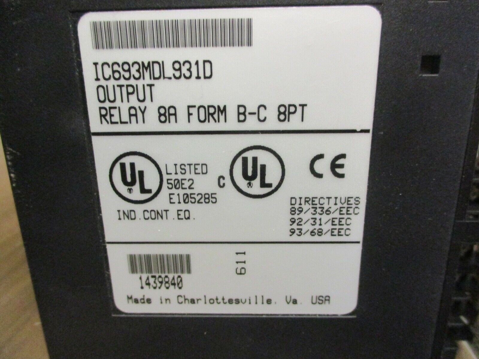 GE Fanuc Relay Output Module IC693MDL931D 8A 8PT Form B-C Used