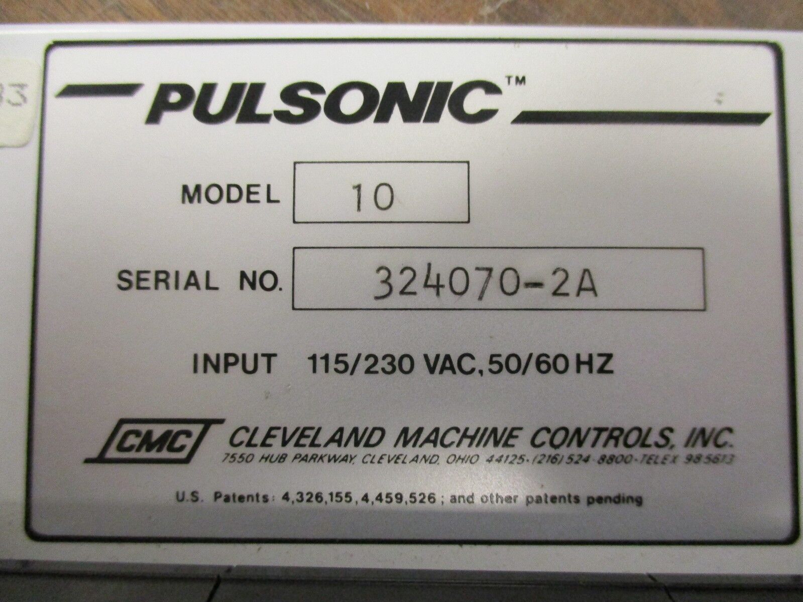 CMC Pulsonic Sensor Controller Model 10 115/230V 50/60Hz Used