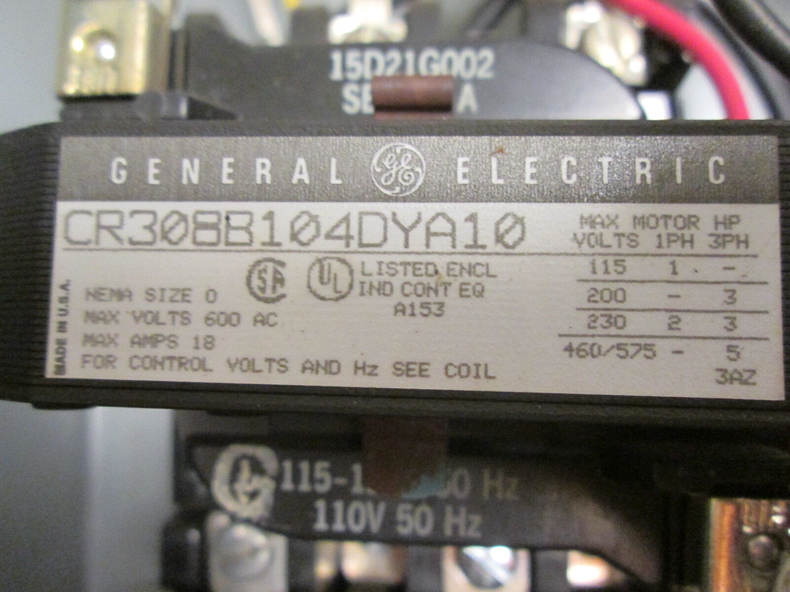 GE Fusible Combination CR308B104DYA10 115-120V Coil Size 0 18A 600V Used