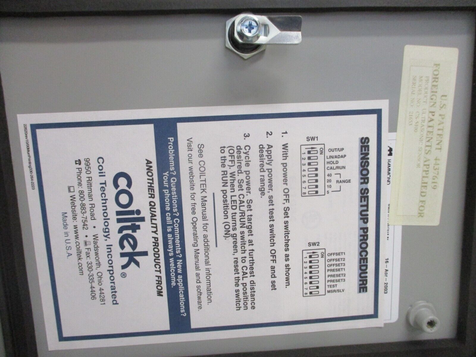 CoilTek UltraSonic Sensor Control CS-5100 Used