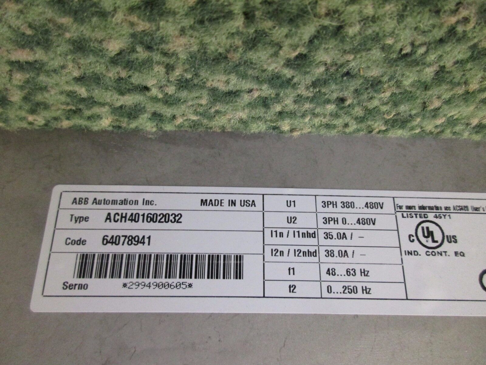 ABB AC Drive ACH401602032 25 HP 3Ph Used