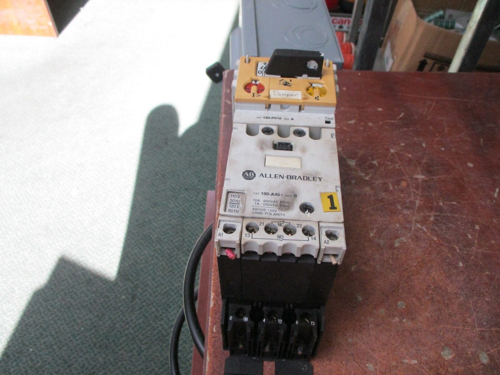 Allen-Bradley Starter 190-A40*/190-P010 120V Coil 600V Trip: 10-14A Used