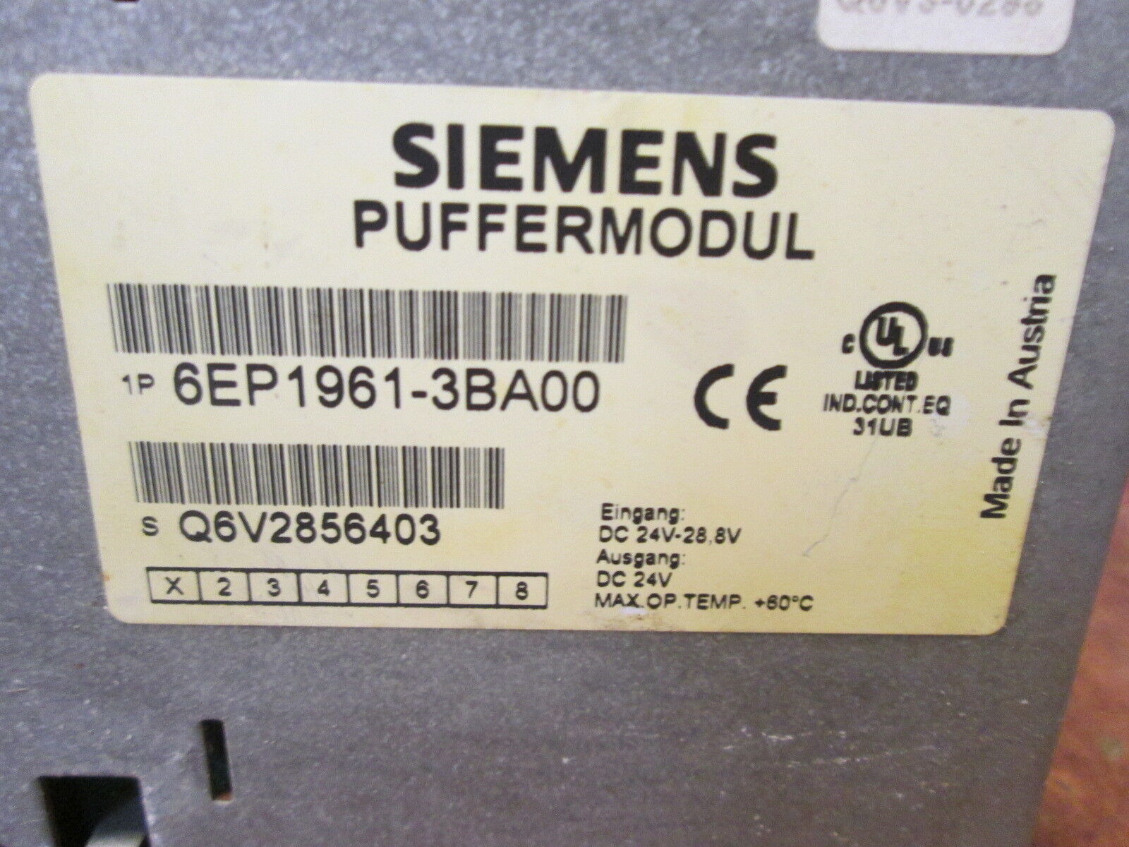 Siemens SITOP Buffer Module 6EP1961-3BA00 Input: 24-28.8VDC Output: 24VDC Used