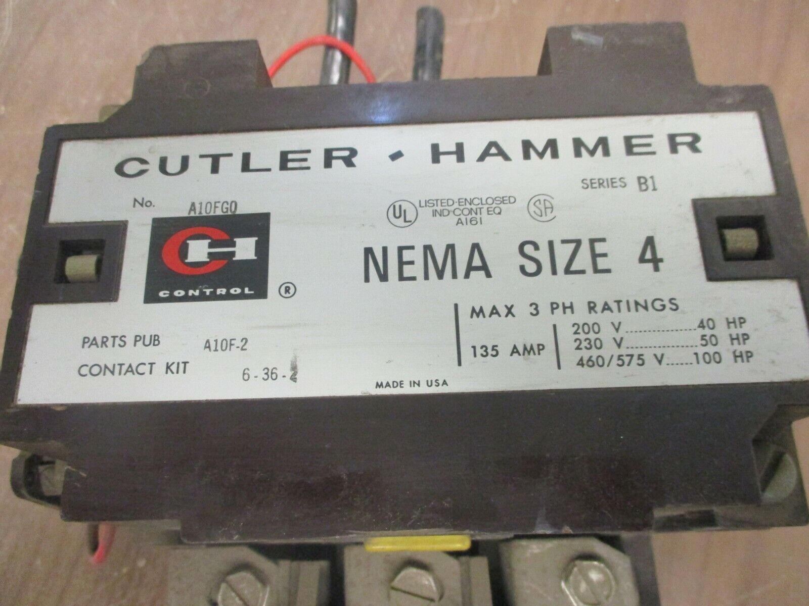 Cutler-Hammer Size 4 Starter A10FG0 240/480V Coil 135A Used