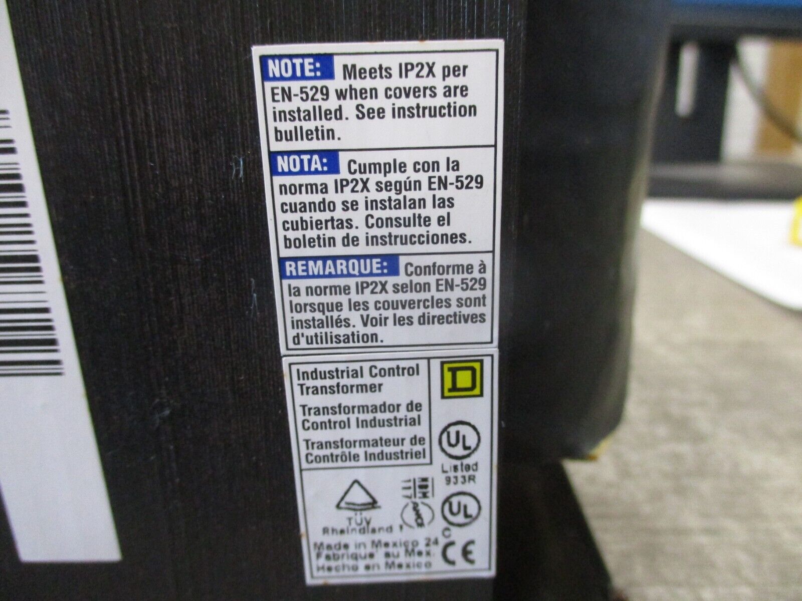 Square D Transformer 9070T1500D1 1.5KVA Pri:240/480V Sec:120 50/60Hz Used