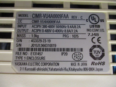 Yaskawa V1000 AC Drive CIMR-VU4A0009FAA Rev. C 5HP 3Ph Used