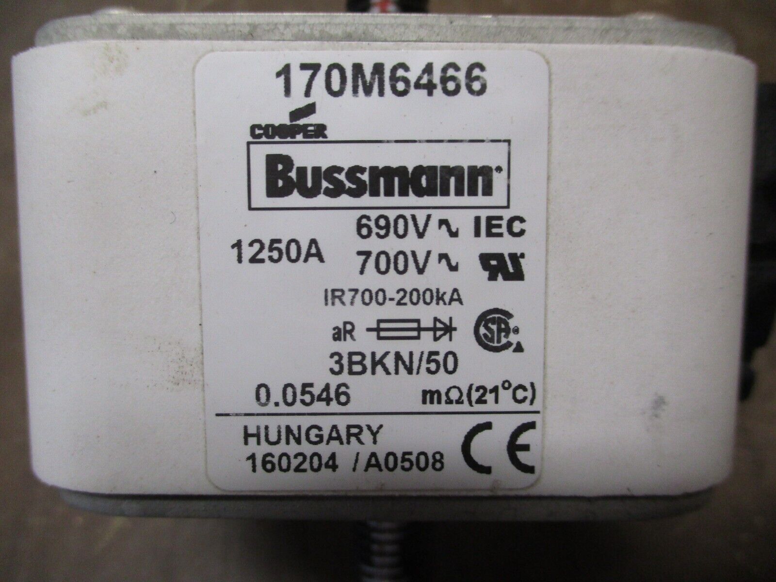 Cooper Bussmann Fuse 170M6466 1250A 690/700V Used