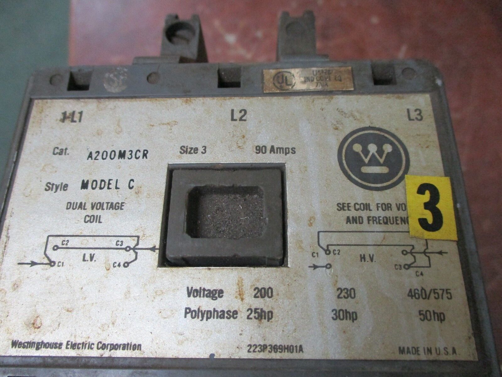 Westinghouse Size 3 Starter A200M3CR 120/240V Coil 90A 600V Used