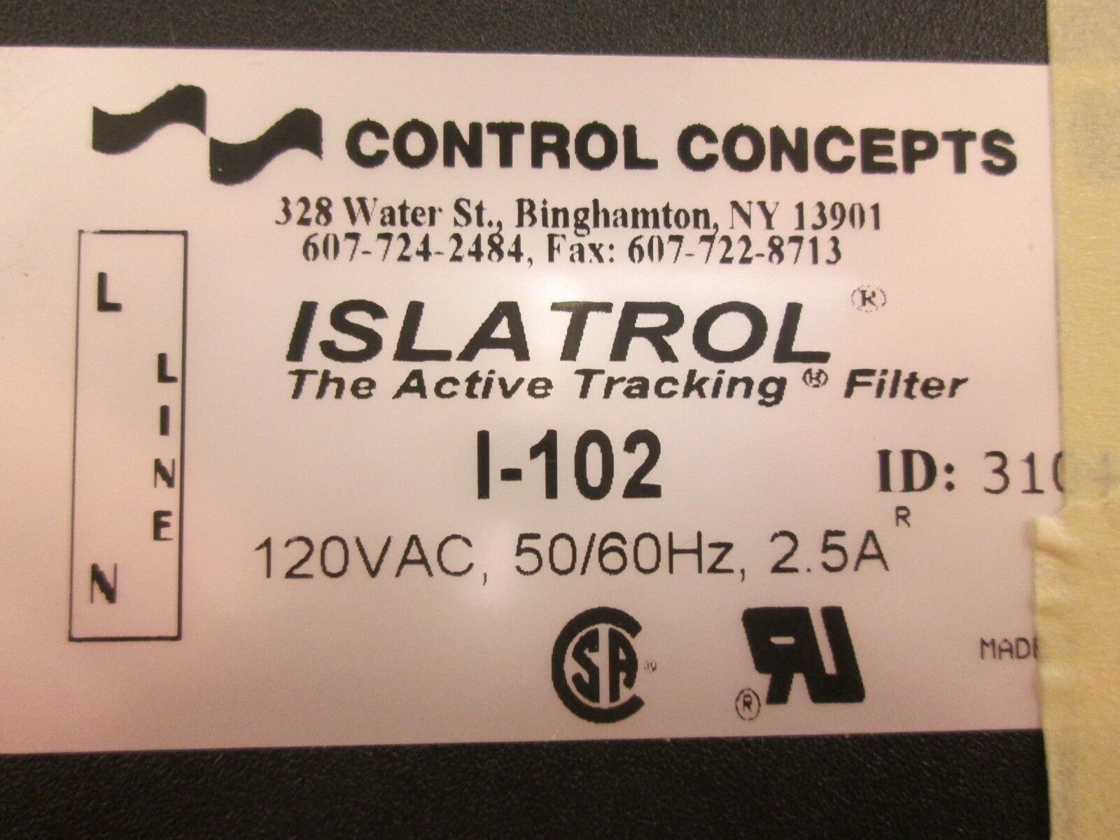 Control Concepts, Isatrol Filter, I-102, 120 VAC, 2.5A, Lot of 2