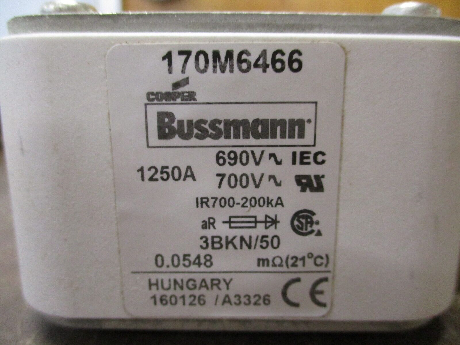 Cooper Bussmann Fuse 170M6466 1250A 690/700V Used