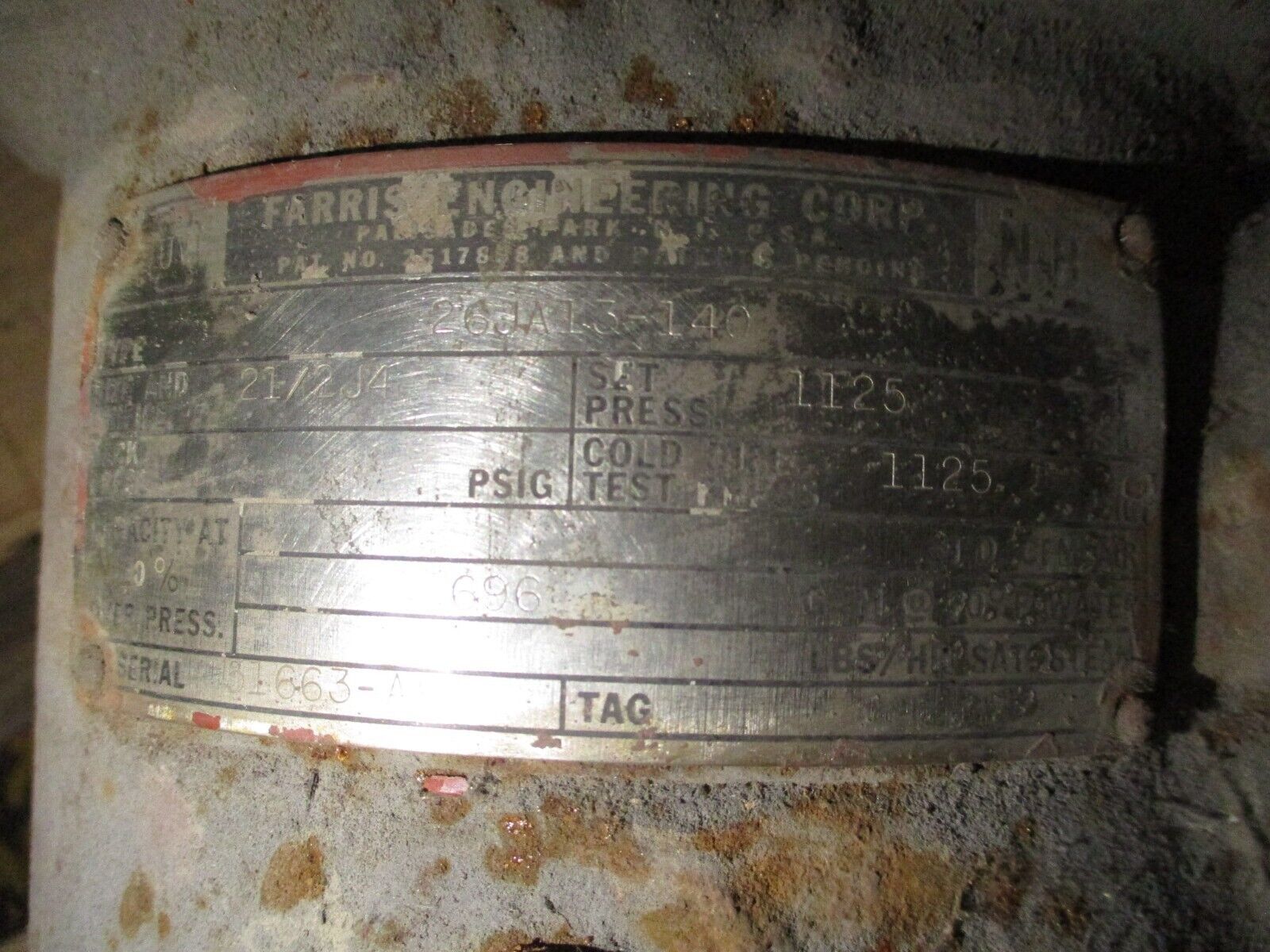 Farris Series 2600 Pressure Relief Valve 26JA13-140 Size/Orifice: 21/2J4 696GPM