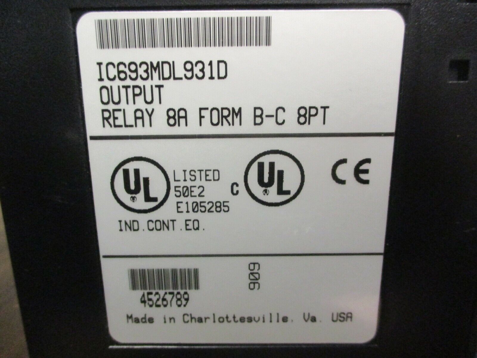 GE Fanuc Relay Output Module IC693MDL931D 8A 8PT Form B-C Missing Terminal Cover