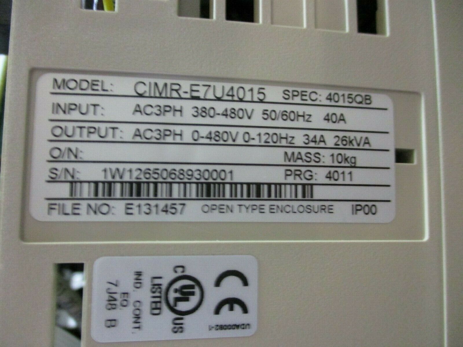 Yaskawa E7 AC Drive w/ Bypass Control CIMR-E7U4015 25HP 3Ph *No Cover* Used