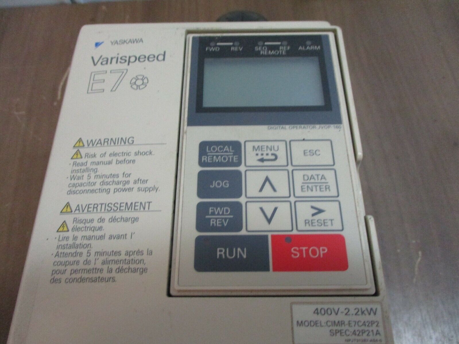 Yaskawa Varispeed E7 AC Drive CIMR-E7C42P2 3HP 3Ph w/ Keypad Used