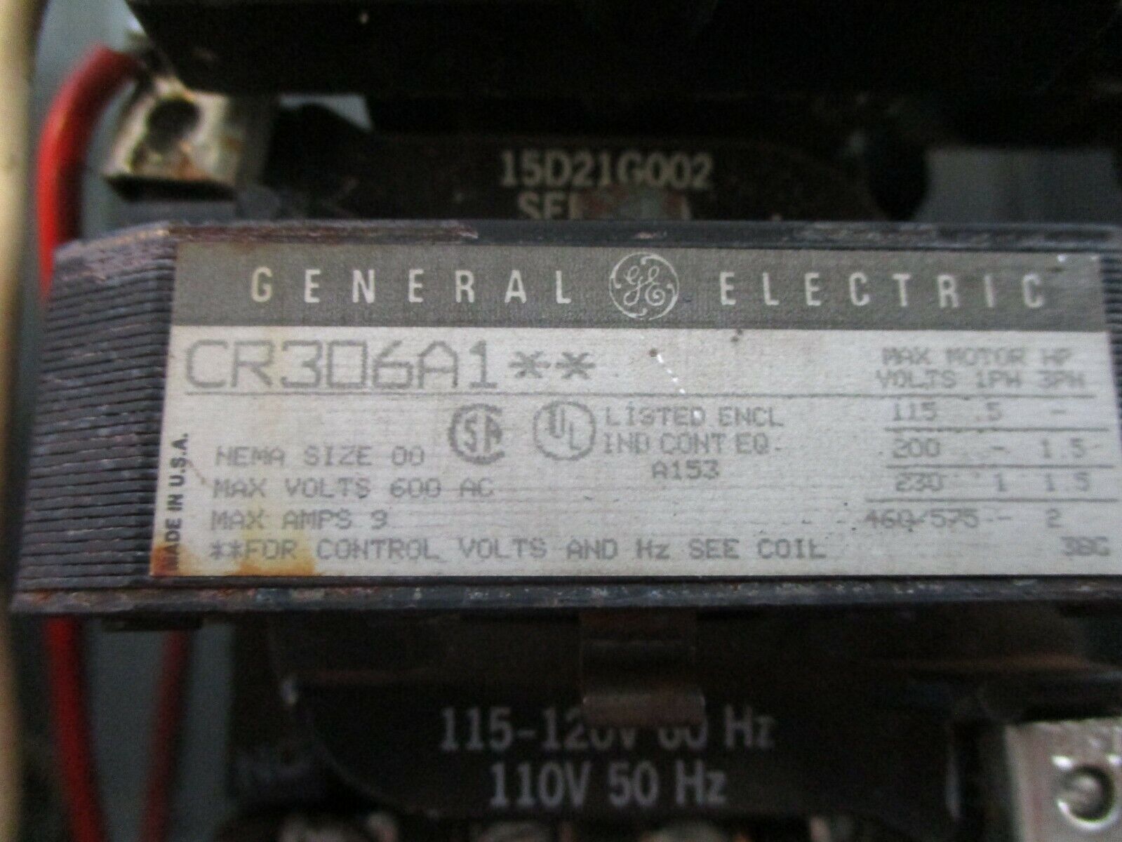 GE Enclosed Size 00 Starter CR306A1** 115-120V Coil 9A 600VAC Type 1 Enclosure