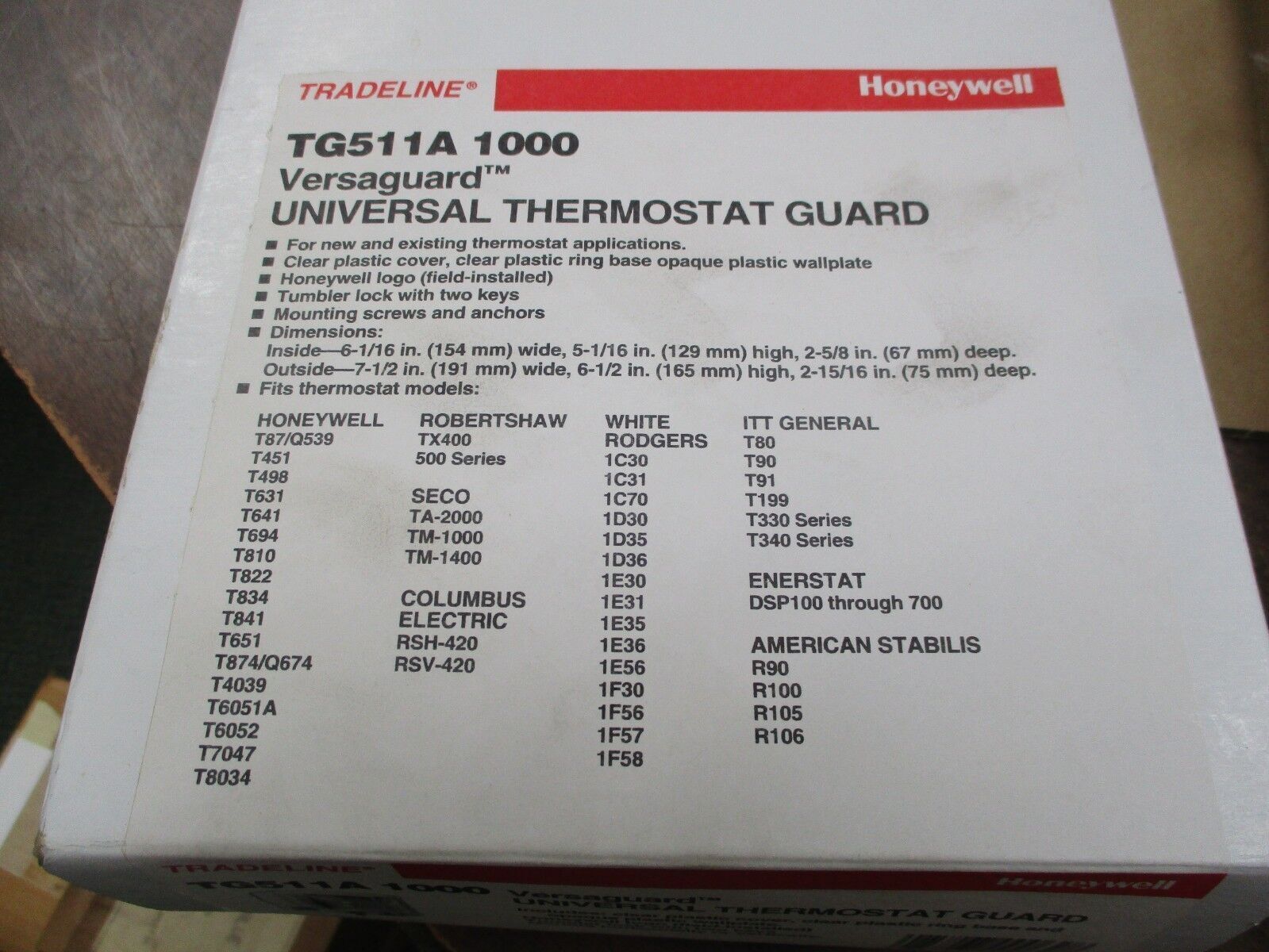 Honeywell Tradeline Versaguard Universal Thermostat Guard TG511A 1000