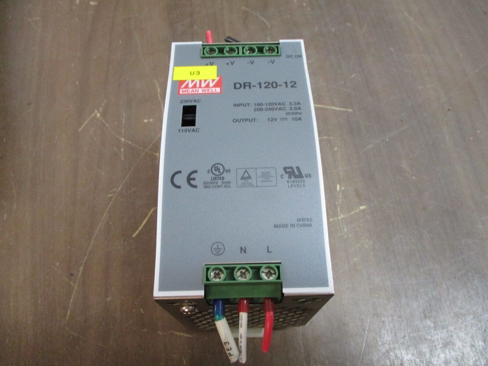 Mean Well Power Supply DR-120-12 Input: 100-120VAC 3.3A 200-240VAC 2.0A 50/60Hz