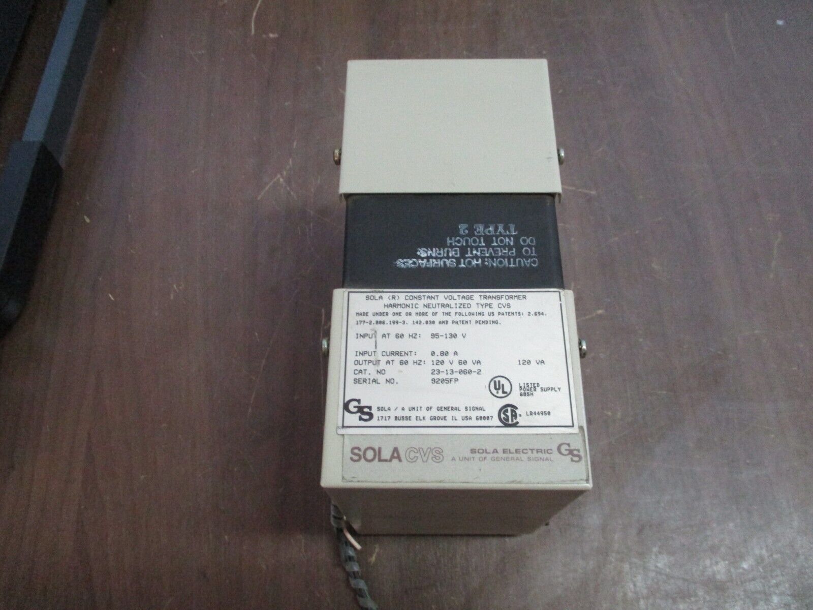 Sola Type CVS Constant Voltage Transformer 23-13-060-2 120VA Input: 95-130V Used