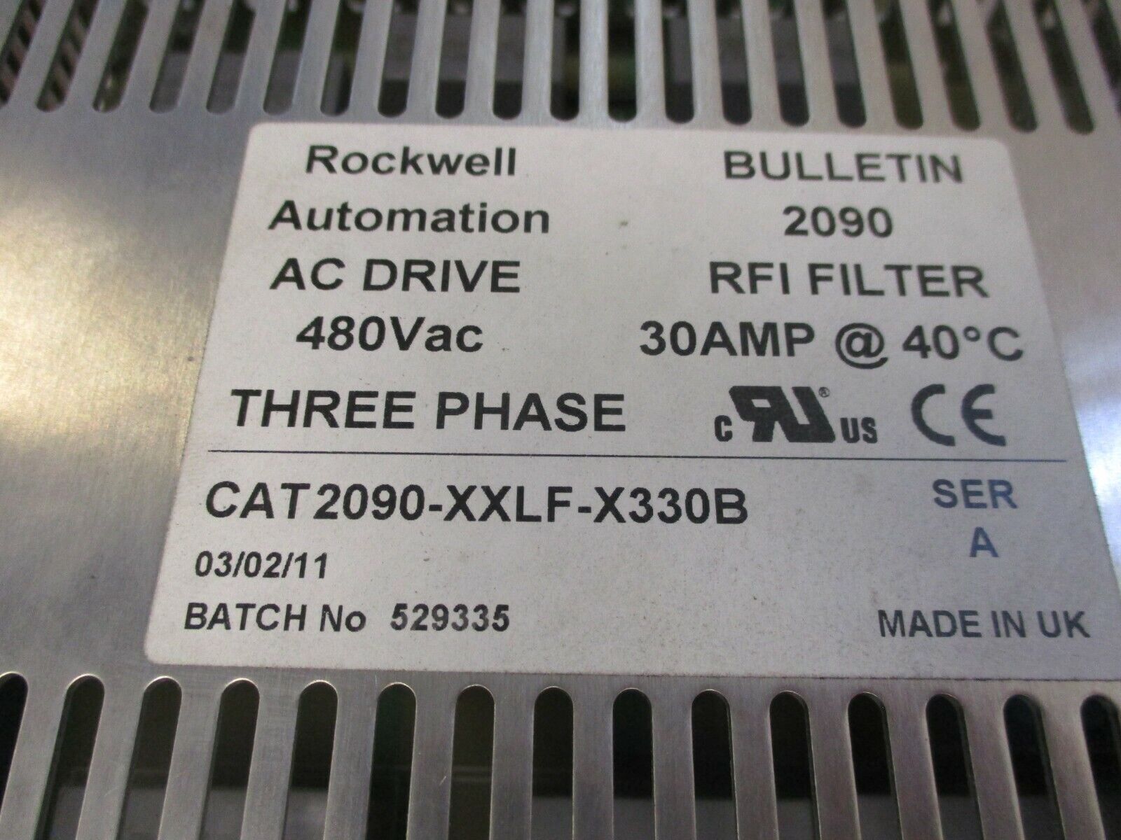 Rockwell Automation RFI Filter 2090-XXLF-X330B 30A 480V 3Ph Used