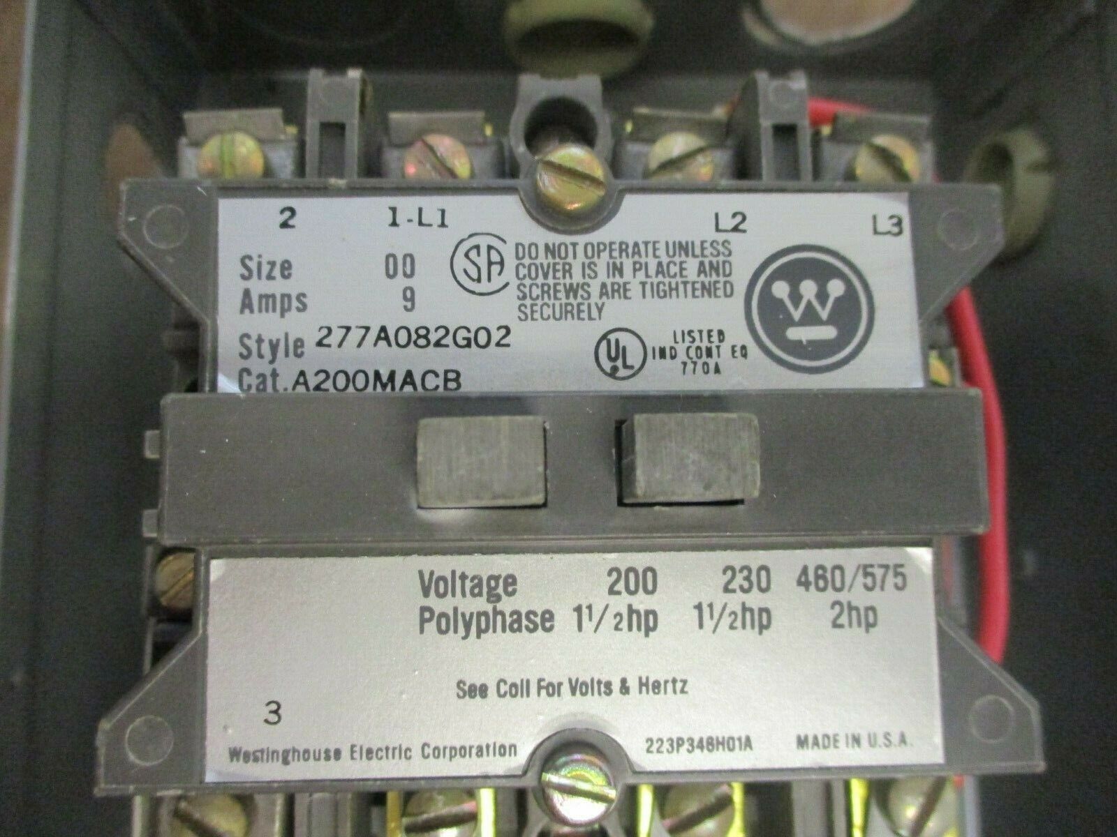 Westinghouse Enclosed Size 00 Starter A200SACB 208/220V Coil 3Ph 3P Used