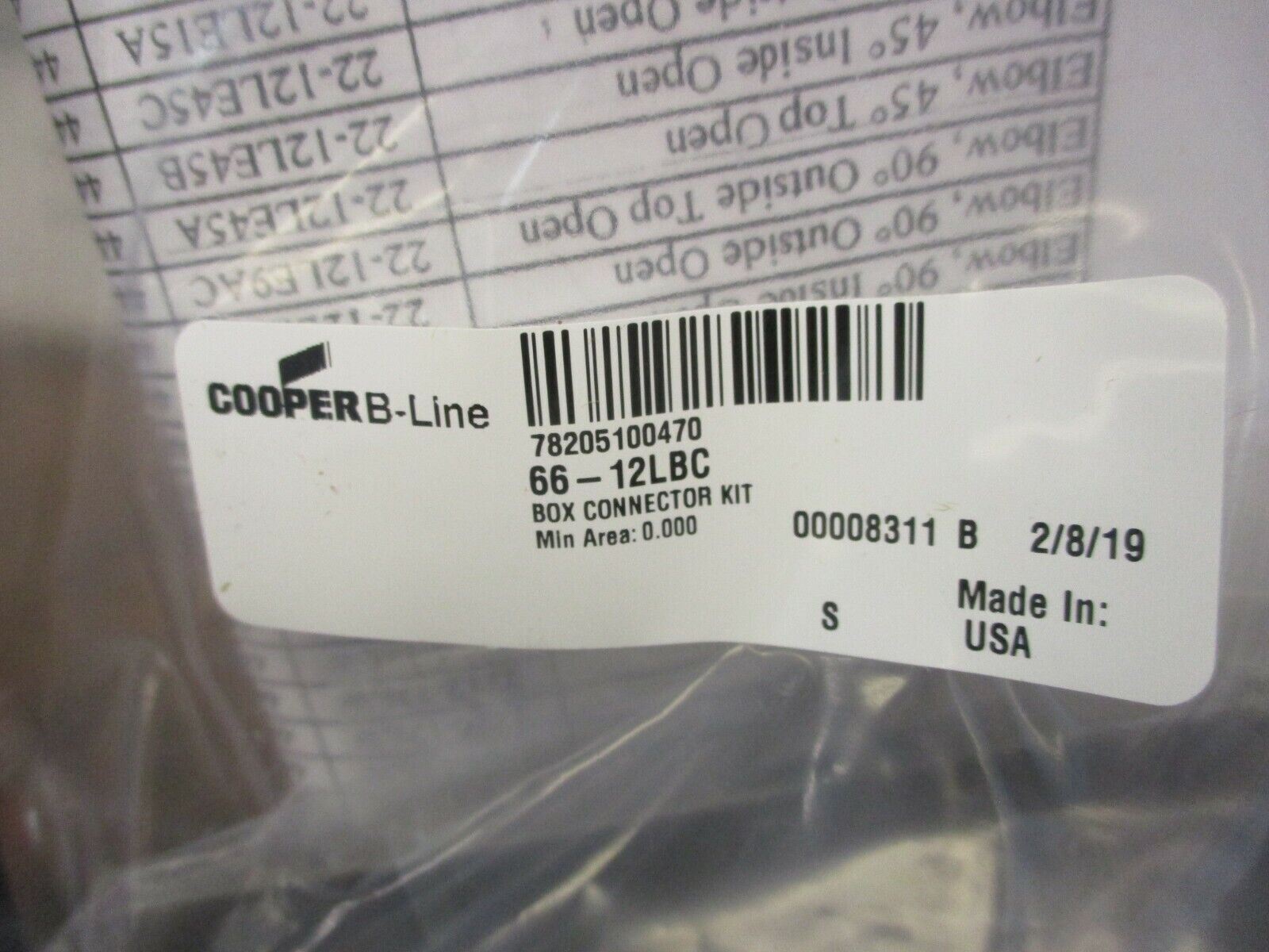 Cooper B-Line Type 12 Box Connector Kit 66-12LBC 6x6" New Surplus