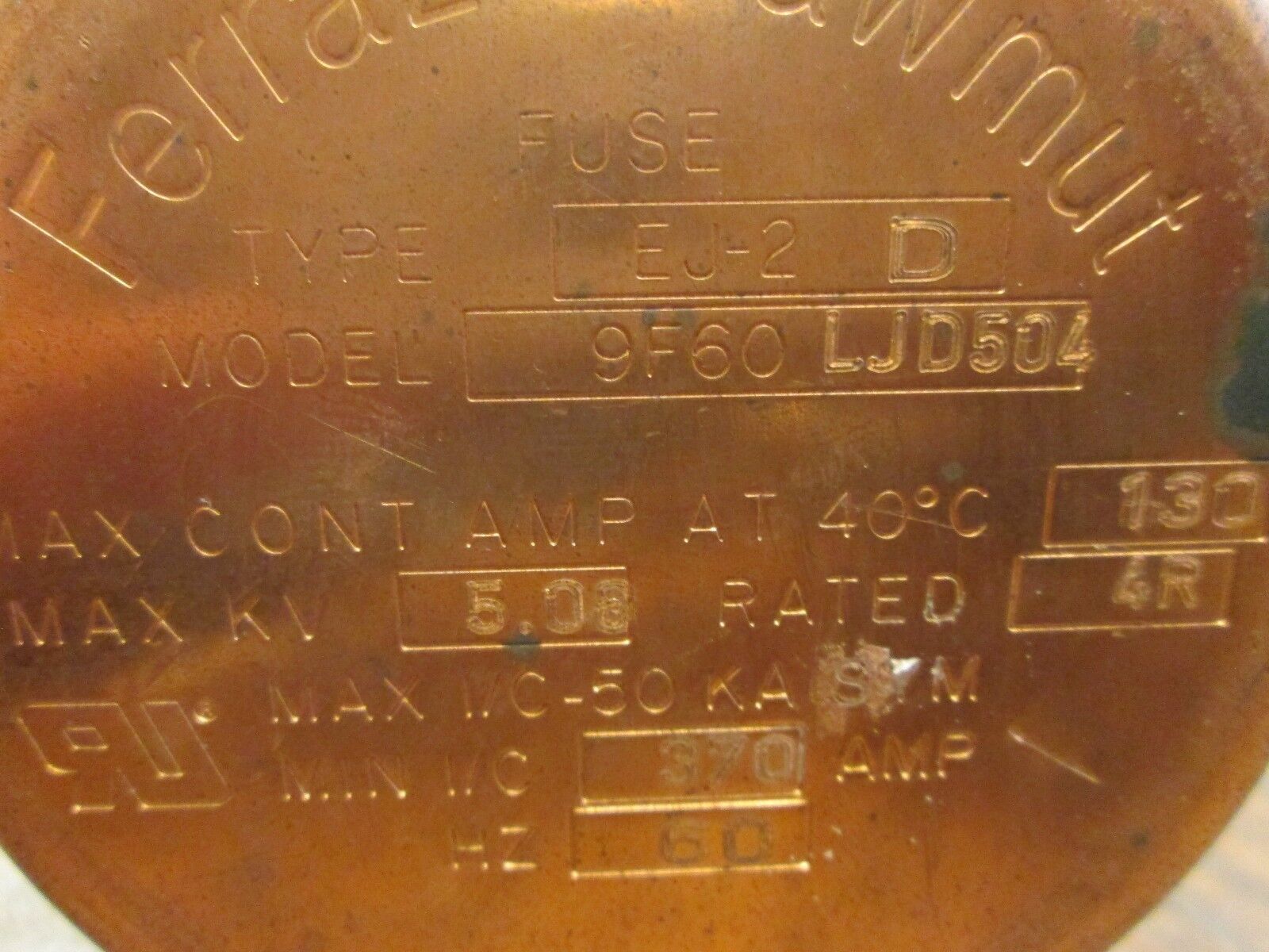 GE Fuse 9F60LJD504 5.08 Max KV 4R Amps Used