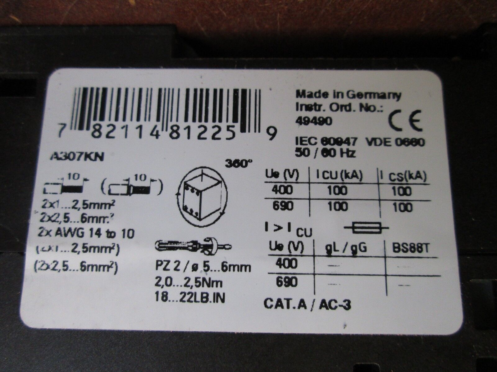 Cutler-Hammer Motor Protector A307KN Range: .9-1.25A Used