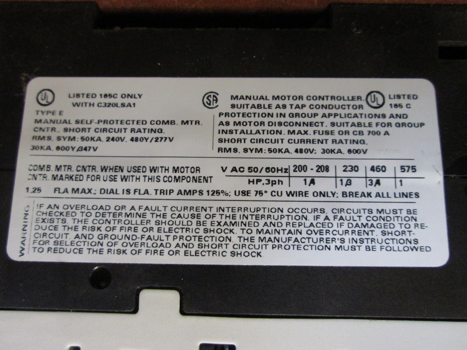 Cutler-Hammer Motor Protector A307KN Range: .9-1.25A Used