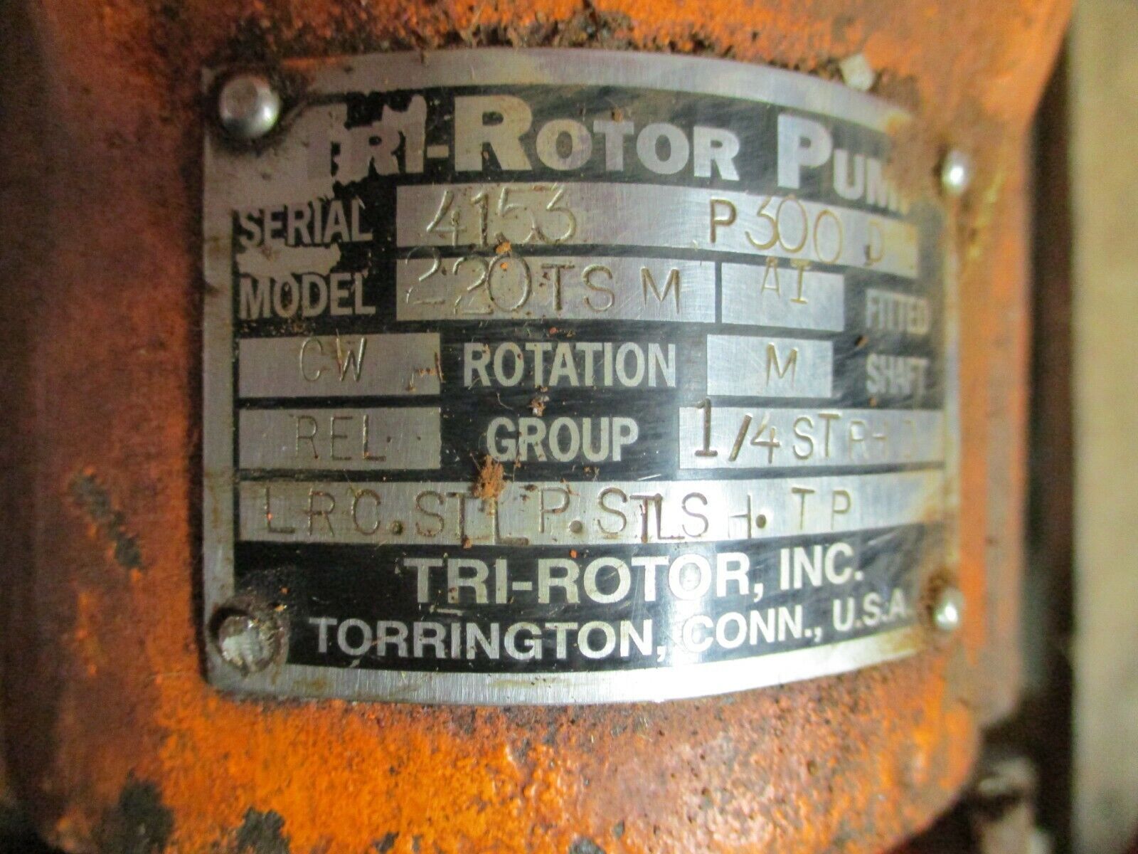 Tri-Rotor Solid Head Pump 220TSM 58-240GPM 125-520RPM 125PSI Used