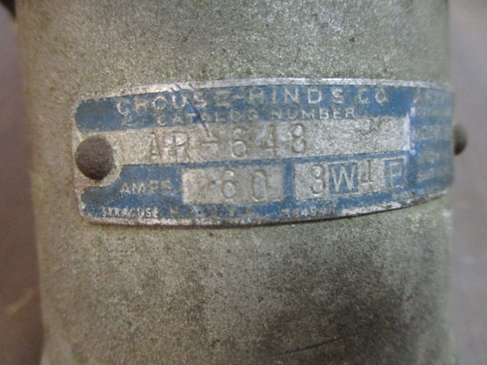 Crouse-Hinds Receptacle w/Base AR-648 60A 600V 3w 4P *Broken Mounting Foot*