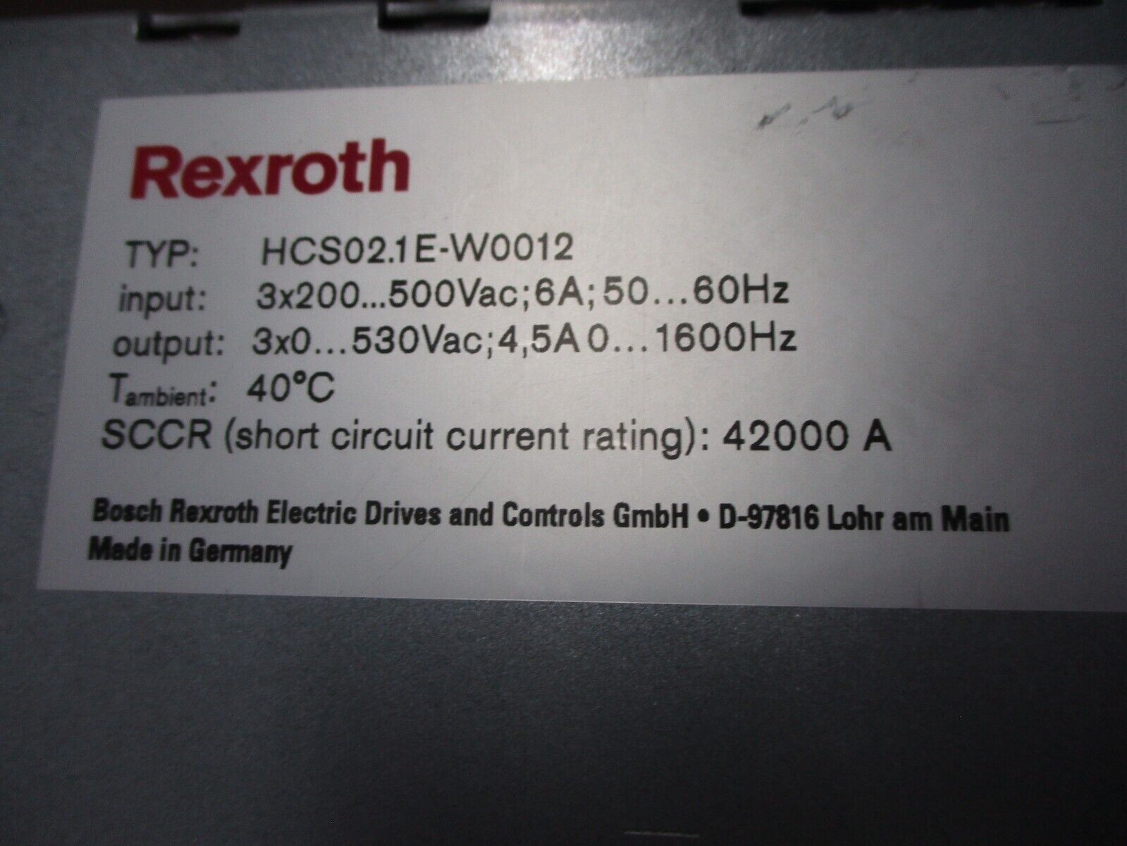 Rexroth IndraDrive Servo Drive HCS02.1E-W0012 3Ph Used