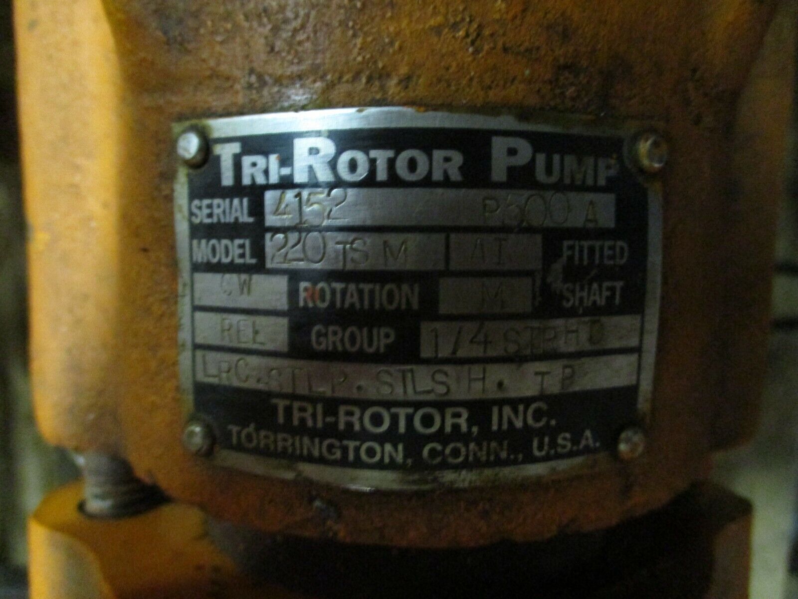 Tri-Rotor Solid Head Pump 220TSM 58-240GPM 125PSI 125-520RPM Used