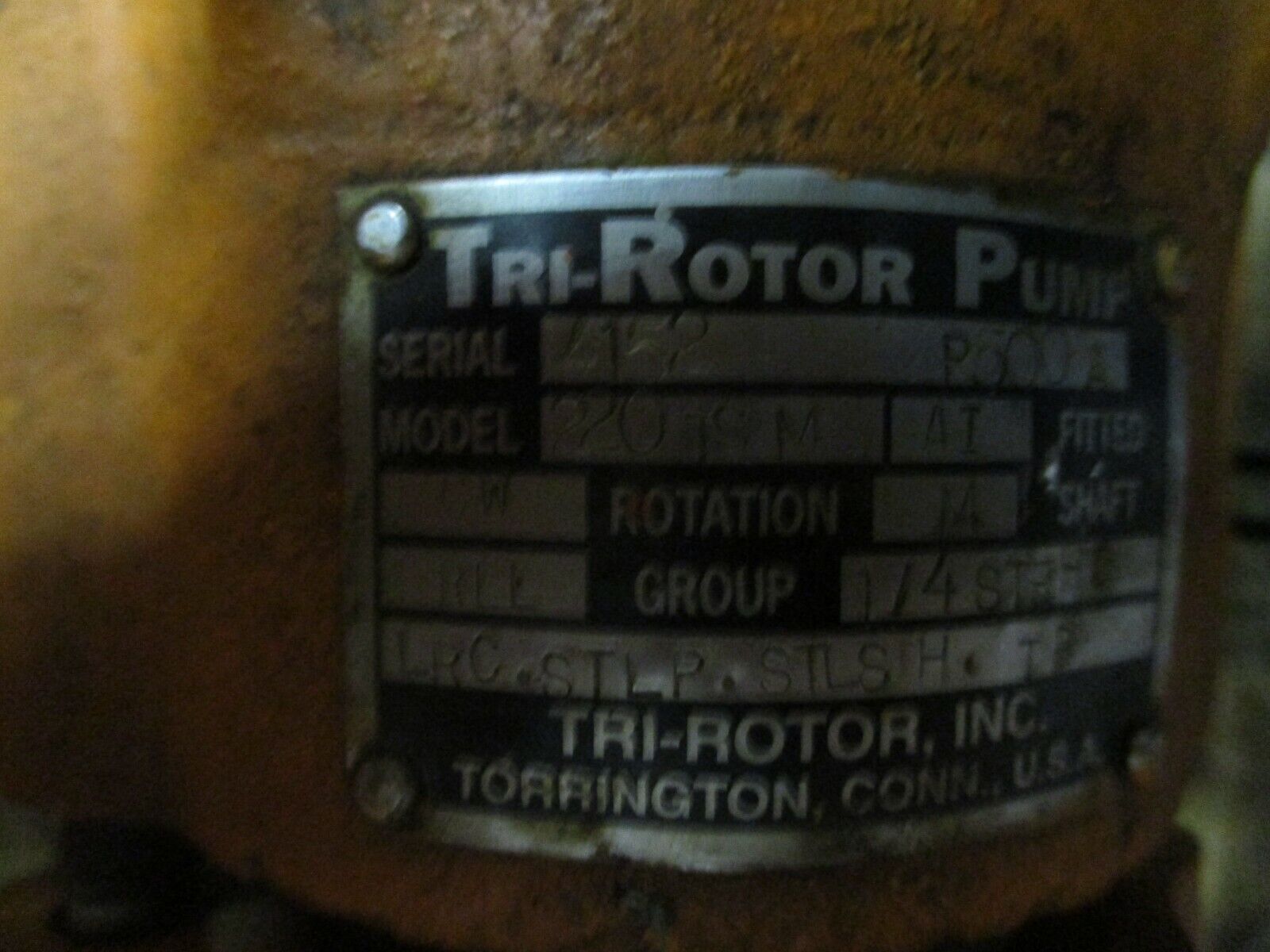 Tri-Rotor Solid Head Pump 220TSM 58-240GPM 125PSI 125-520RPM Used