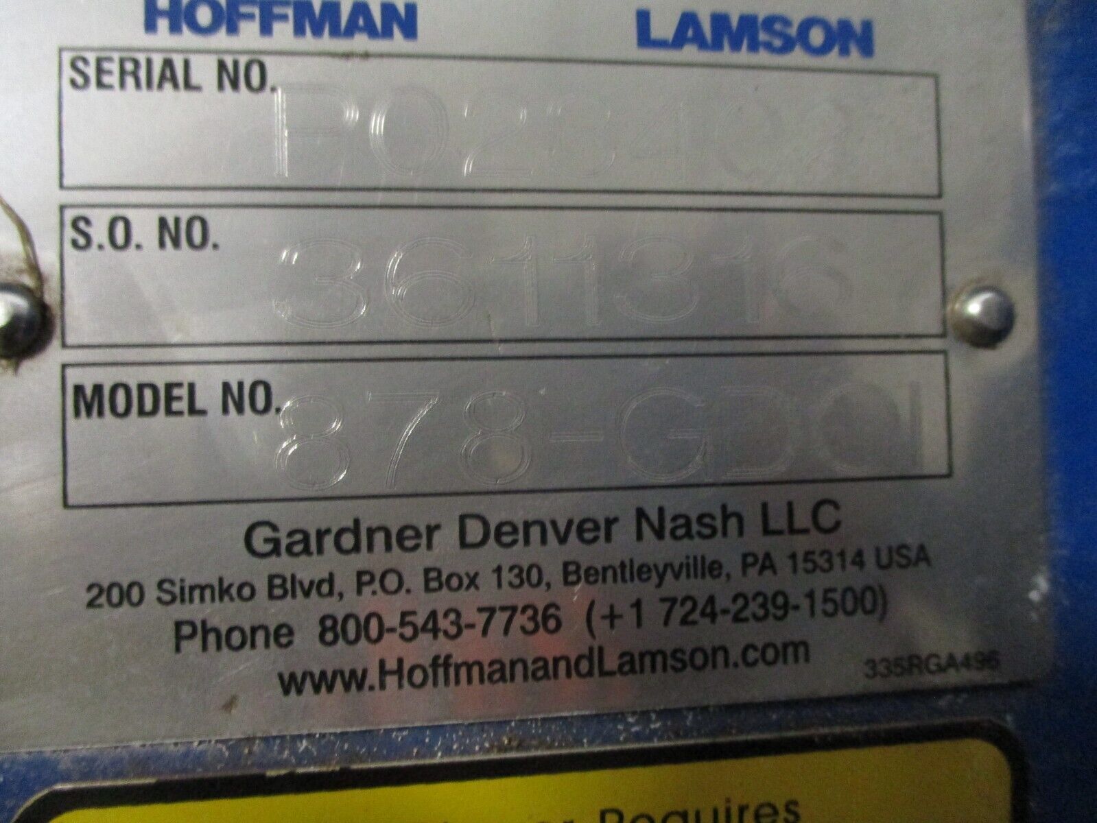 Gardner Denver / Lamson Multistage Centrifugal Blower 878-GDOI 200HP Motor 460V