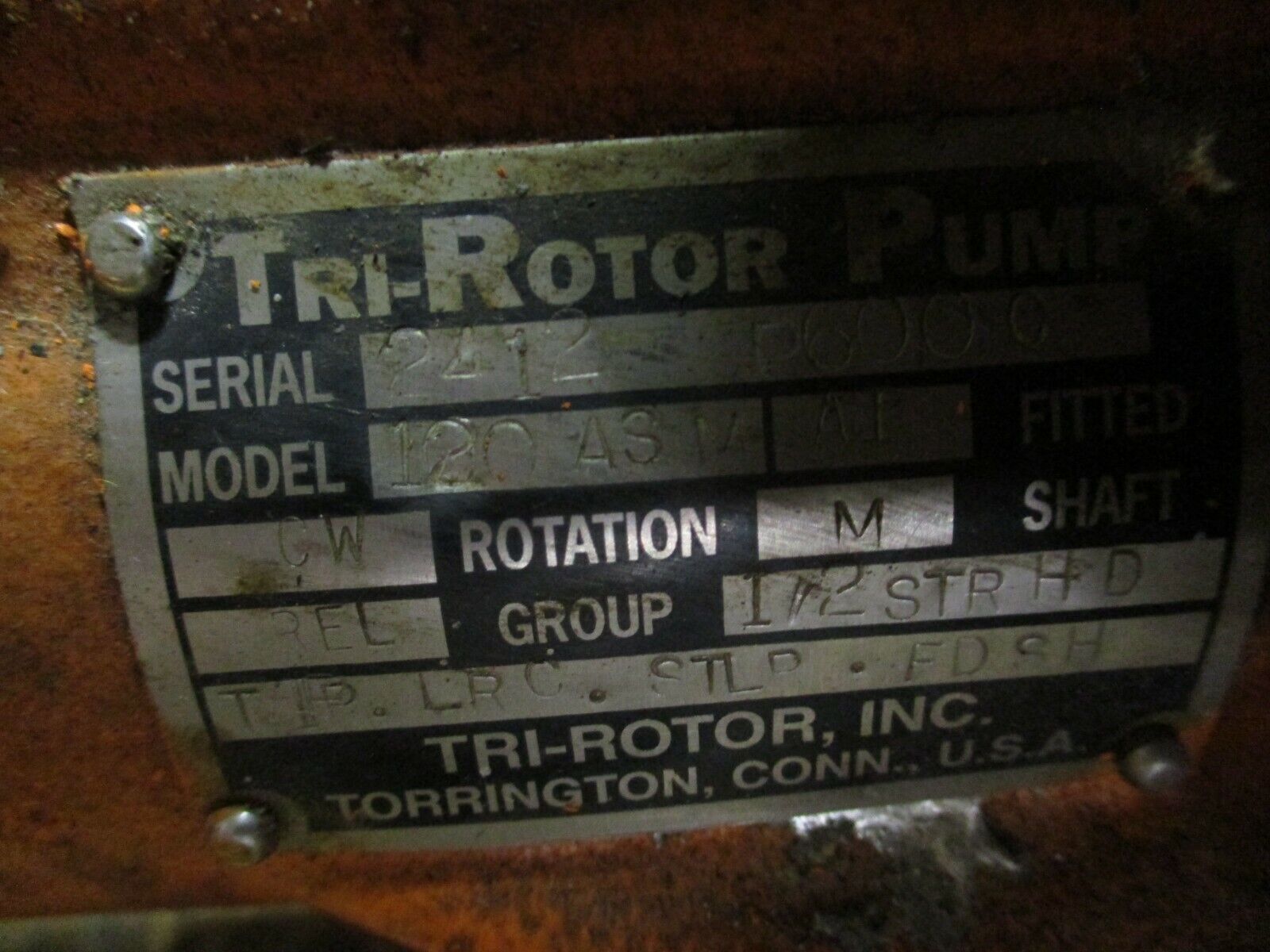 Tri-Rotor Solid Head Pump 120ASM 19-102GPM 150-610RPM 125PSI Used