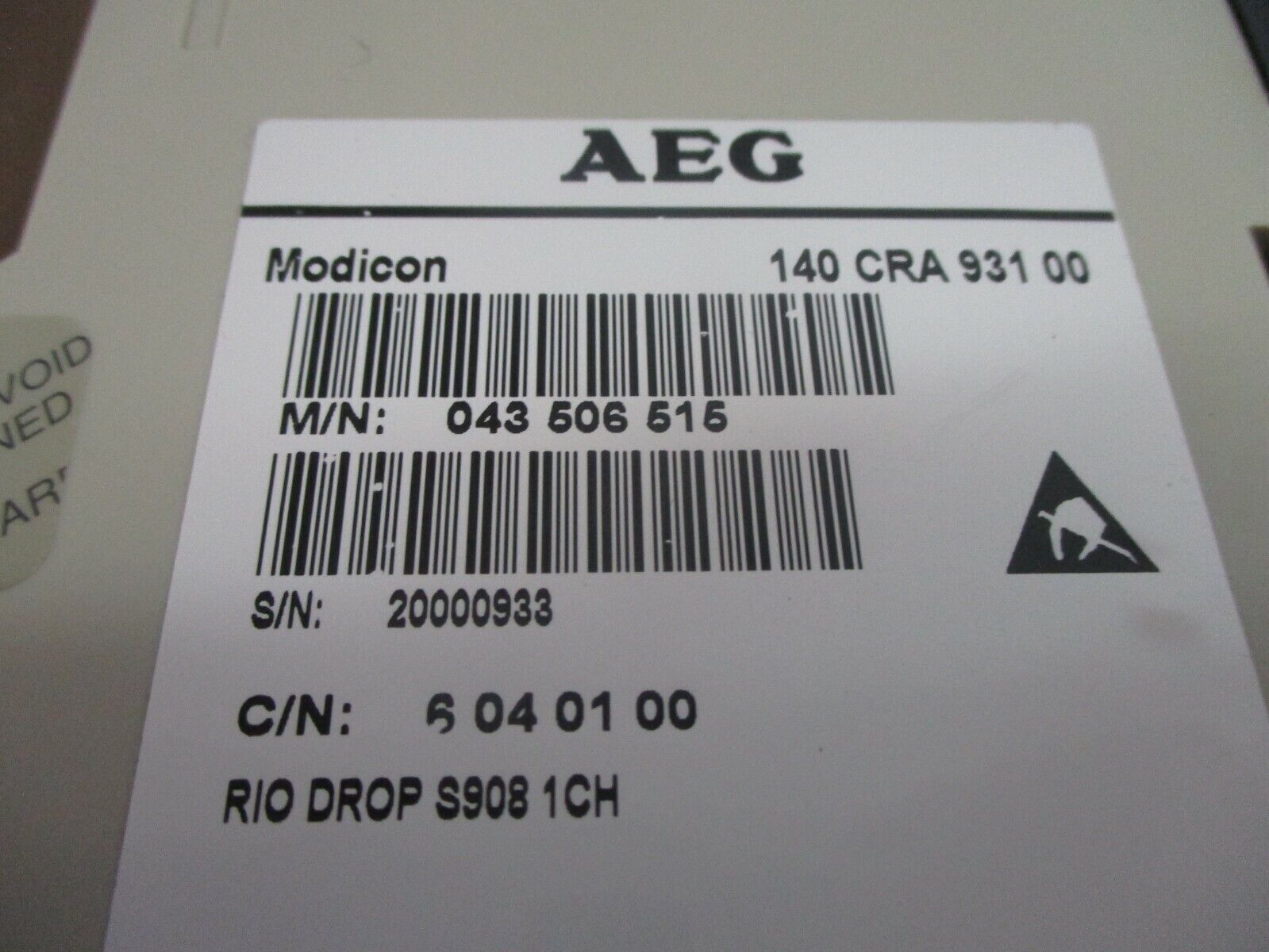 AEG Modicon S908 RIO Drop Module 140 CRA 931 00 1-Ch Used