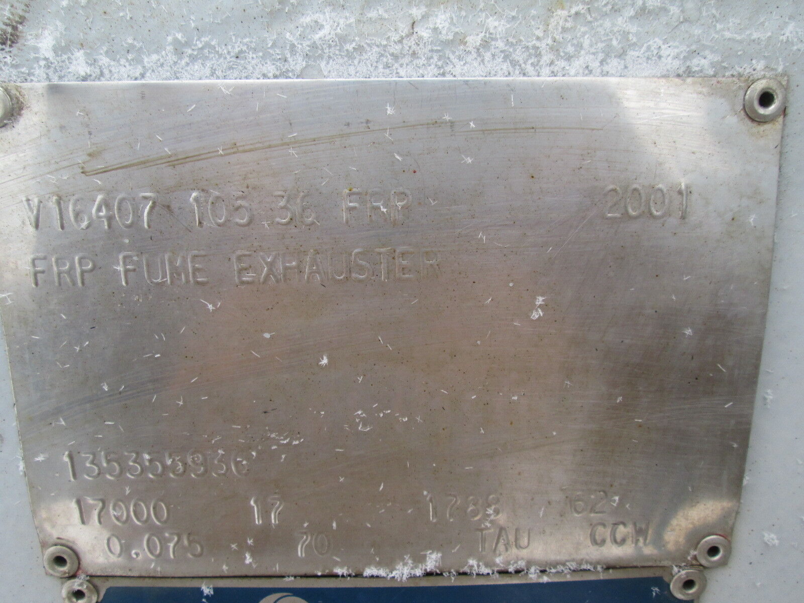 Ceilcote FRP Fume Exhauster V16407 105 36 FRP 100HP 1800RPM 36" Diam. Fan