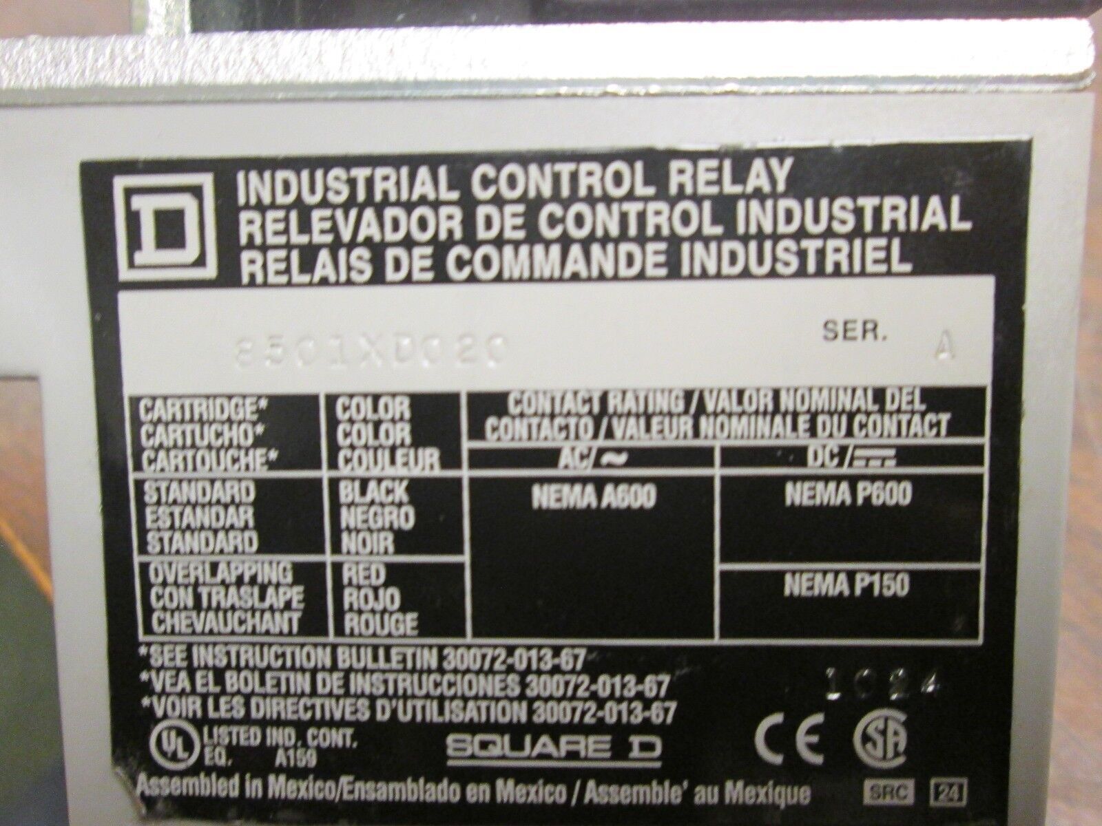 Square D Control Relay 8501XD020 48V 8P Used