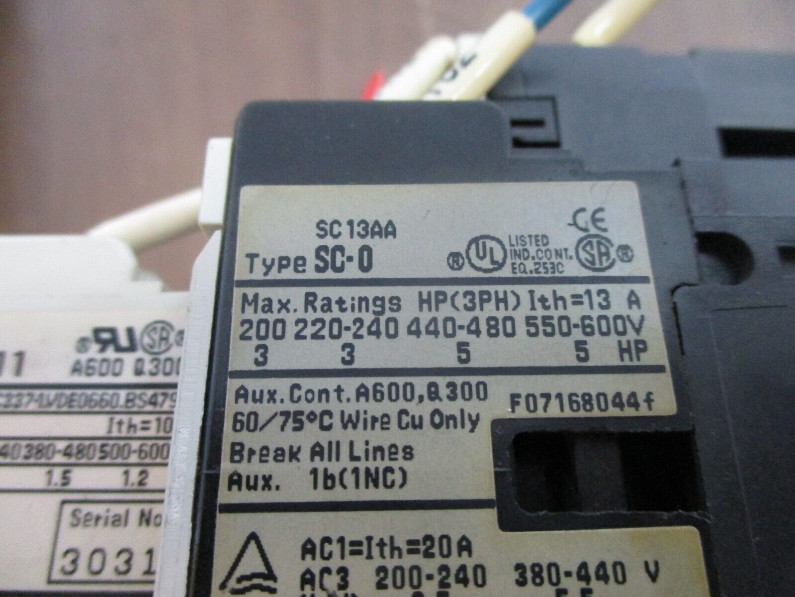 Fuji Electric Reversing Starter SC-0 / TK-0N 100-110V Coil Trip: 0.95-1.45A Used